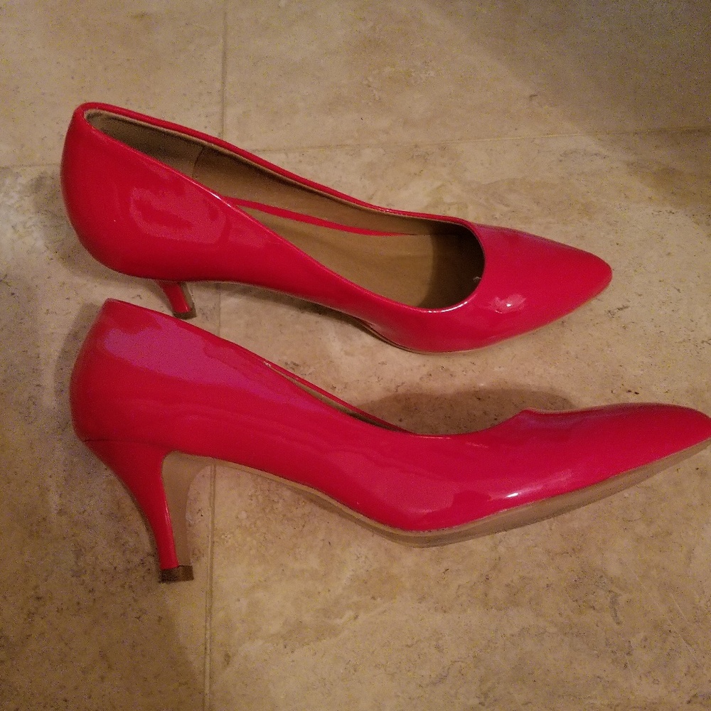 Bright red patent leather pumps